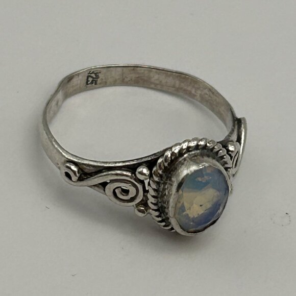 Sterling Silver 925 Rainbow Stone Ring Size 5.5 Artisan Scroll Design - Picture 8 of 13